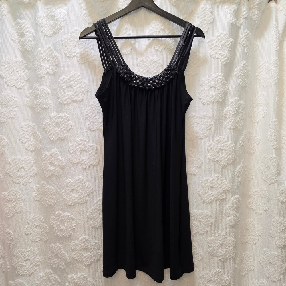 MKM Designs‎ Womens Black Embellished Bead Studded Mini Dress Multi Strap Medium
